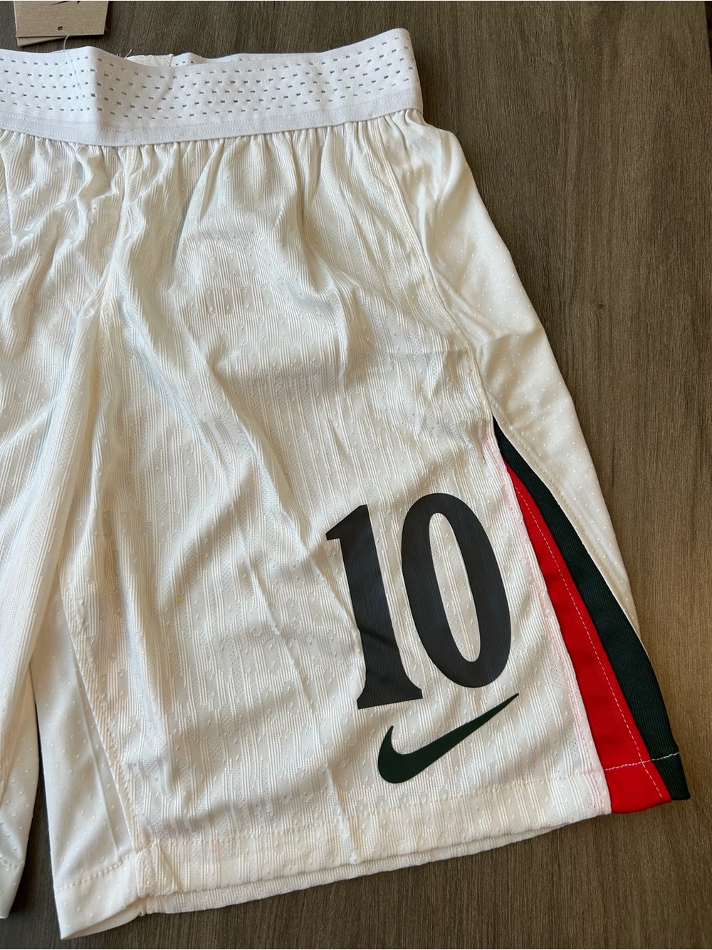 Nike White Chelsea Men's Soccer Shorts with Black 10 and Red/Green Accents - Picture 3 of 6
